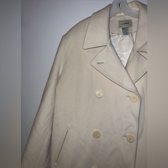 L.L. Bean Women's Wool Ivory Coat Size  Xl Aprox. Car Coat-Classic U - Picture 2 of 8